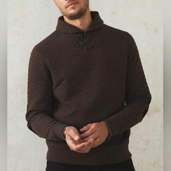 Billy Reid Men's Diamond Quilted Shawl Pullover with Suede Elbow Patches - Picture 1 of 9